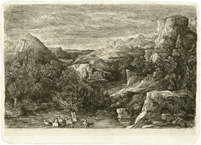 Rodolphe Bresdin : Baigneuses dans la montagne, 1865