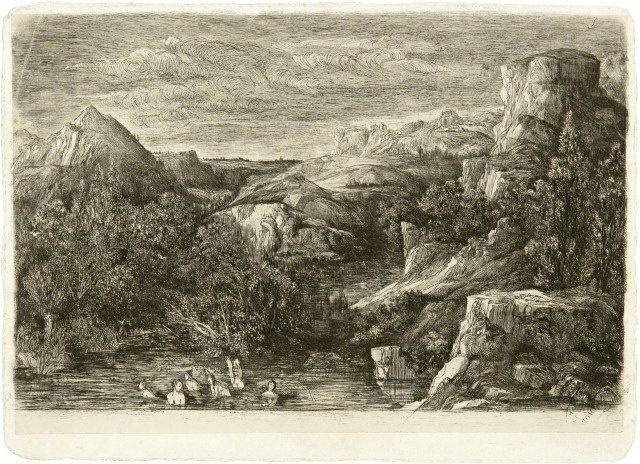 Rodolphe Bresdin : Baigneuses dans la montagne, 1865 