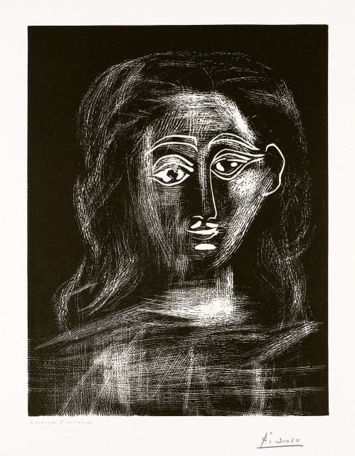 Pablo Picasso : Jacqueline aux cheveux flous, en buste, 12. Februar 1962 