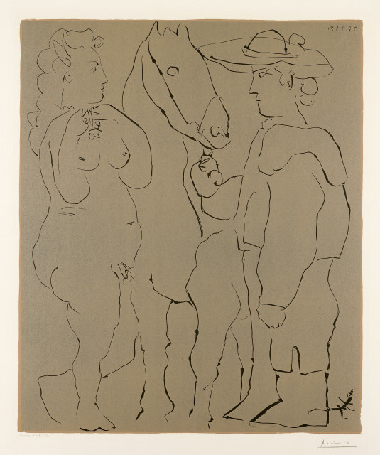 Pablo Picasso  : Picador debout avec son cheval et une femme , 25. September 1959 