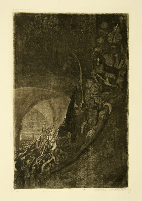 Käthe Kollwitz  : Bewaffnung in einem Gewölbe , 1906 