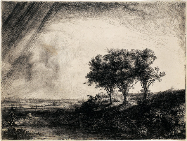 Rembrandt Harmensz. van Rijn  : Die Landschaft mit den drei Bäumen , 1643 