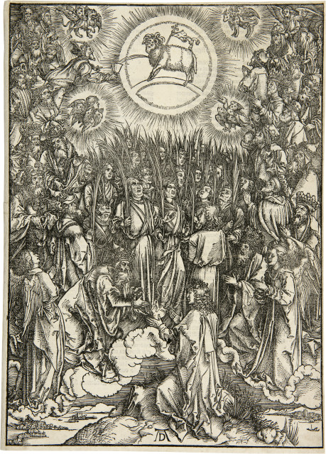 Albrecht Dürer  : Lobgesang der Auserwählten im Himmel -  ..., 1496-1498, lateinische Textausgabe 1511 