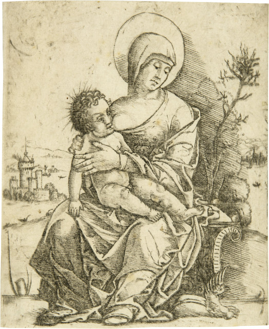 Giovanni Antonio da Brescia. Nach Mantegna : Die Jungfrau Maria mit Jesus auf den Knien, um 1512