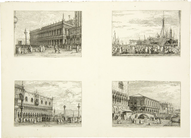 Antonio Canale, genannt Canaletto : Vier Ansichten aus Venedig, um 1741 bis 1745, als 1. Auflage ediert 1752-1755 