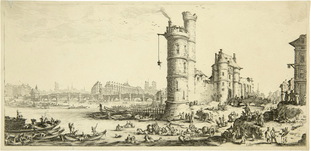Jacques Callot : Vue du Pont-Neuf, 1628-1630