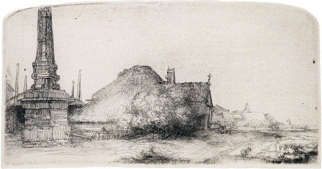 Rembrandt Harmensz. van Rijn : Die Landschaft mit dem Meilenstein bei  ..., um 1650