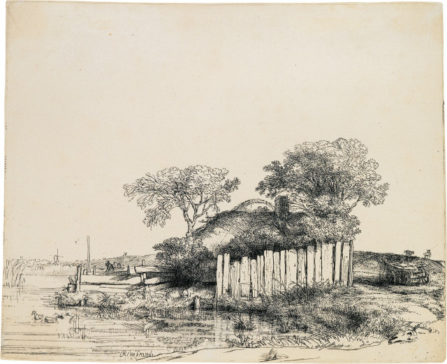 Rembrandt Harmensz. van Rijn  : Die Hütte bei dem Plankenzaun , 1648 