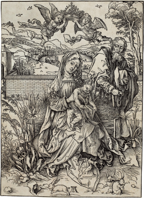 Albrecht Dürer  : Die Heilige Familie mit den drei Hasen , um 1498 