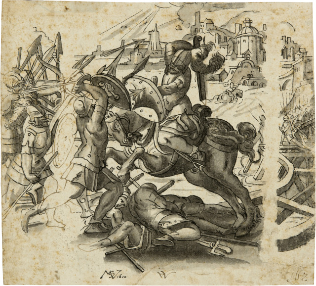 Monogrammist MSV 1610 : Horatius Cocles verteidigt die Brücke, 1610