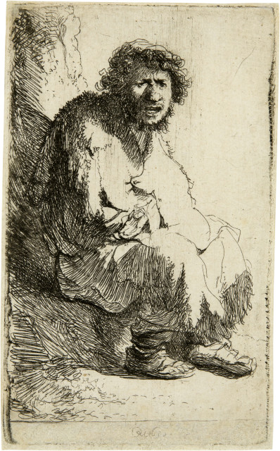 Rembrandt Harmensz. van Rijn : Auf einem Erdhügel sitzender Bettler, 1630 