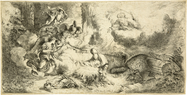 Giovanni Benedetto Castiglione : Die Geburt Christi mit Gottvater und den  ..., um 1645