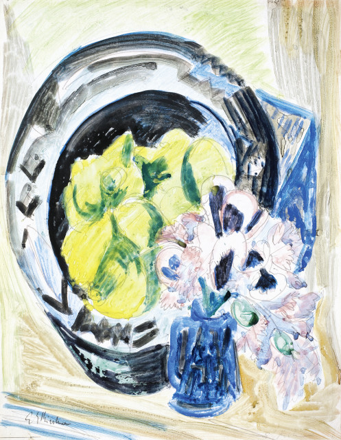 Ernst Ludwig Kirchner  : Stillleben - Blumen in Krug und Fruchtschale  ..., 1918