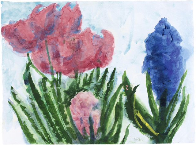 Emil Nolde : Rote Blüten und eine blaue Hyazinthe , 1952/1955