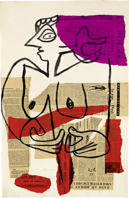 Le Corbusier  : Nu féminin, visage de profil et grandes  ..., 1951