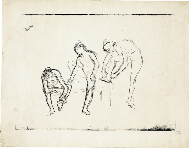 Edgar Degas  : Les trois danseuses nues mettant leurs  ..., Circa 1891