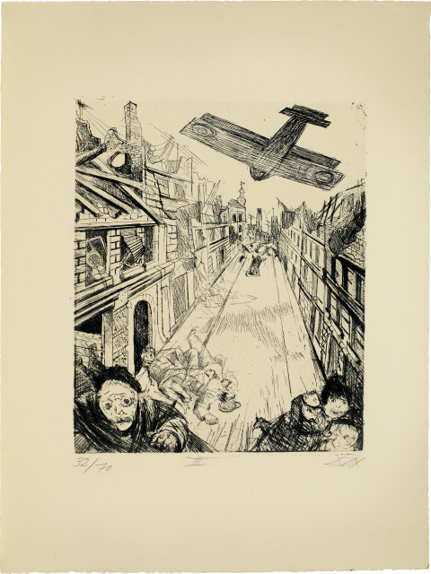 Otto Dix  : Der Krieg , 1924, geschaffen auf Grund von Zeichnungen, die während des Krieges von 1916 bis 1918 in der Champagne, an der Somme und in Flandern vor Ort entstanden sind 
