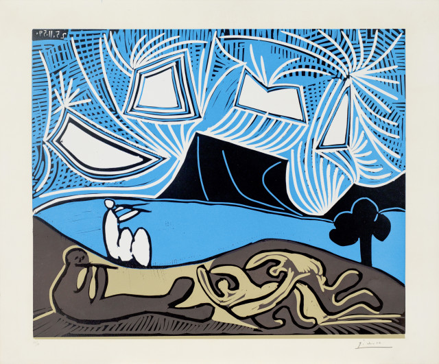 Enlarge Pablo Picasso  : Couple et flûtistes au bord d’un lac ( ..., Cannes, 25. November 1959
