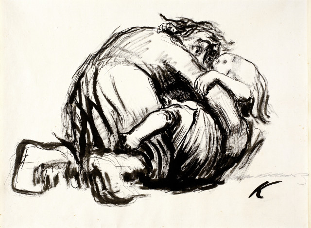 Käthe Kollwitz  : Mutter, sich über ihre bedrohten Kinder stü ..., 1922-1923 