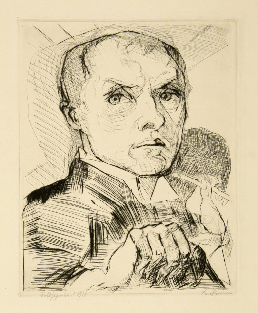 Max Beckmann  : Selbstbildnis mit Griffel , c. 1916