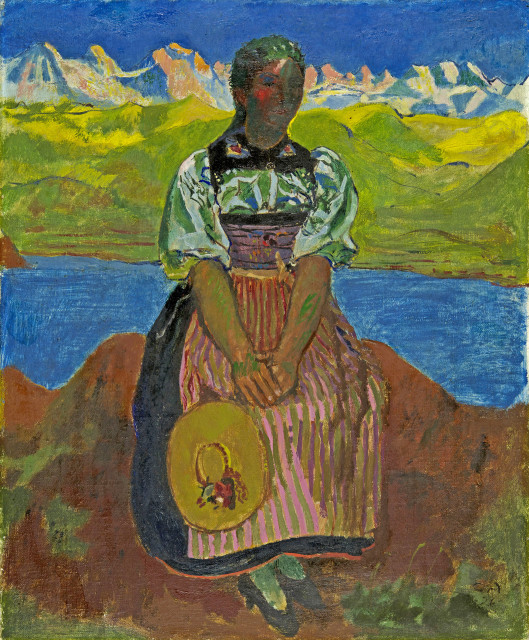 Cuno Amiet  : Trachtenmädchen vor Berner Alpen , 1926 
