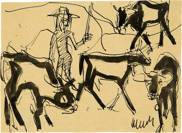 Ernst Ludwig Kirchner  : Hirt mit Kühen , Vor 1926 