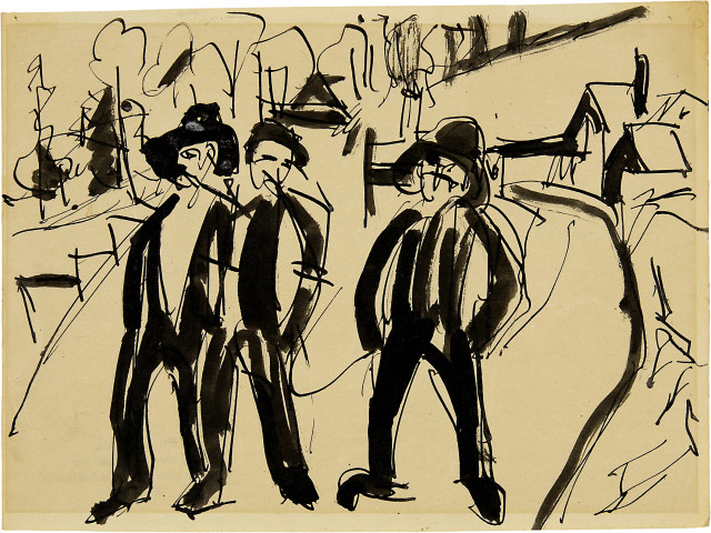 Ernst Ludwig Kirchner : Drei Bauern, Um 1918-1920 