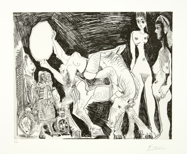 Pablo Picasso  : Cirque: Écuyère, femmes et spectateurs.  ..., Mougins, 20 April 1968