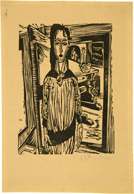Ernst Ludwig Kirchner : Schlankes Mädchen vor offener Zimmertür, 1917