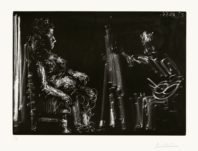 Pablo Picasso : Peintre et modèle au fauteuil, Mougins, 23 October 1966