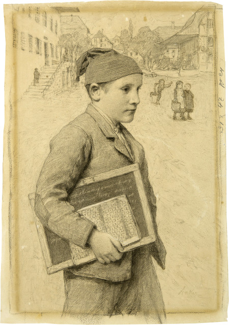 Albert Anker : Schuljunge mit Schiefertafel, c. 1877