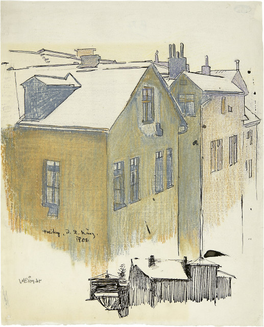 Lyonel Feininger : Häusergruppe in Weimar, 2 March 1906