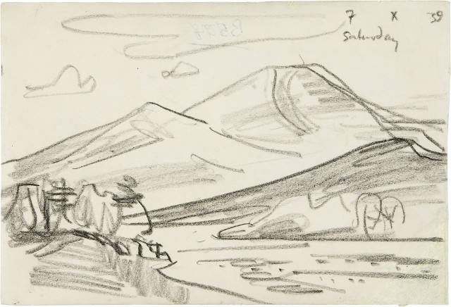 Lyonel Feininger : Hügellandschaft mit Fluss, 7 October 1939