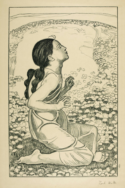 Ferdinand Hodler  : Frühlingssehnsucht - Kniendes Mädchen nach  ..., c. 1900 until 1905