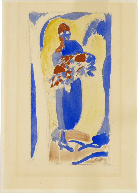 Cuno Amiet  : Junge Frau (Anna Amiet) mit Blumenstrauss , 1921