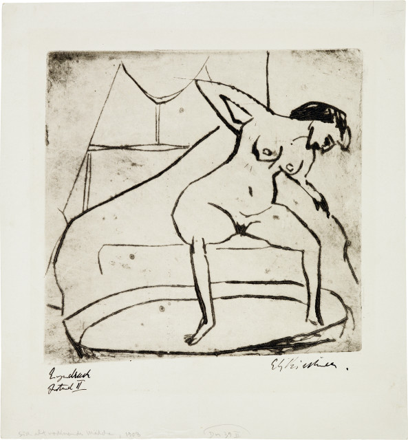 Ernst Ludwig Kirchner : Sich abtrocknendes Mädchen mit Beinen im ..., 1908