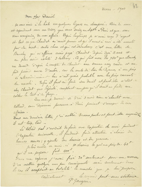 Paul Gauguin : Eigenhändiger, einseitiger Brief in Tinte ..., March 1900