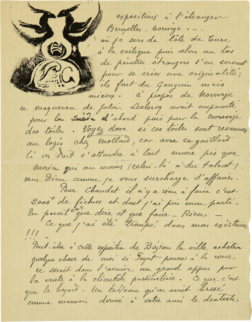 Paul Gauguin : 2 Seiten des eigenhändiges Briefes in Tinte ..., June 1901
