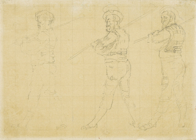 Ferdinand Hodler : Drei Krieger - Skizze für den 'Rückzug bei ..., c. 1897
