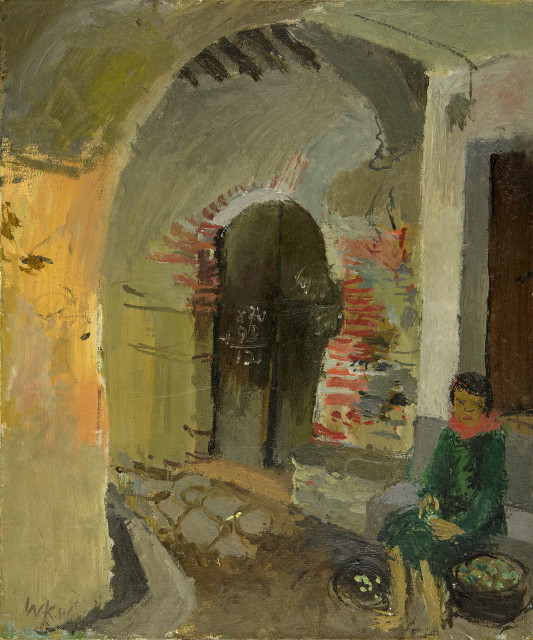 Walter Kurt Wiemken : Torbogen, rechts mit sitzender weiblicher ..., 1928