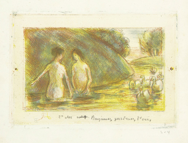 Camille Pissarro  : Baigneuses gardeuses d'oies , c. 1895