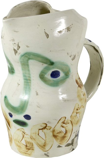 Pablo Picasso  : Visage aux cercles - Pichet tourné , 9 January 1969