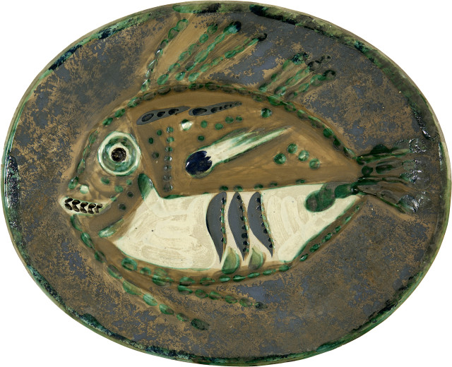 Pablo Picasso  : Poisson chiné - Plat ovale , 1952