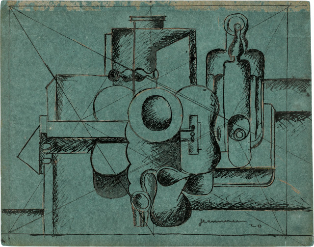 Le Corbusier : Guitare, pile d'assiettes et lanterne, 1920 