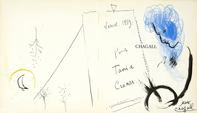 Enlarge Marc Chagall  : Peintre au profil bleu pour Tania Cramer , Vence, 1959
