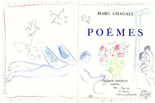 Marc Chagall  : L'Ange-peintre au bouquet de fleurs pour les  ..., 1977