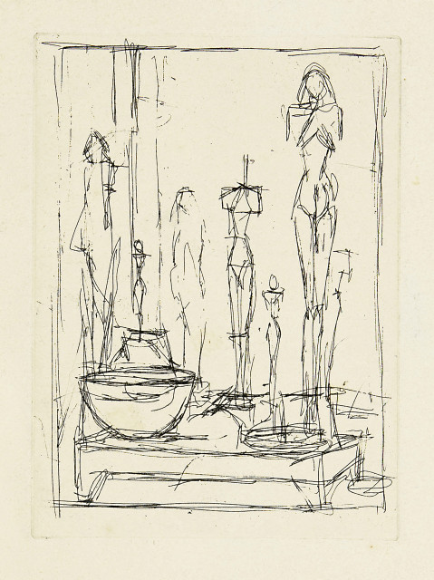 Alberto Giacometti : Sculptures et bol dans l'atelier I, 1949-1950 
