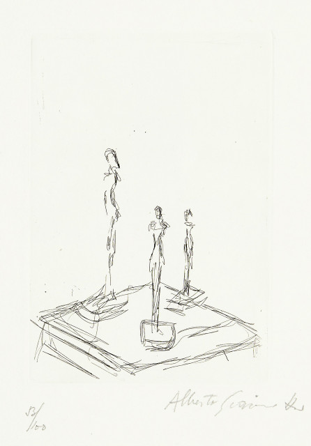 Alberto Giacometti : Trois figurines sur une sellette III, 1956 