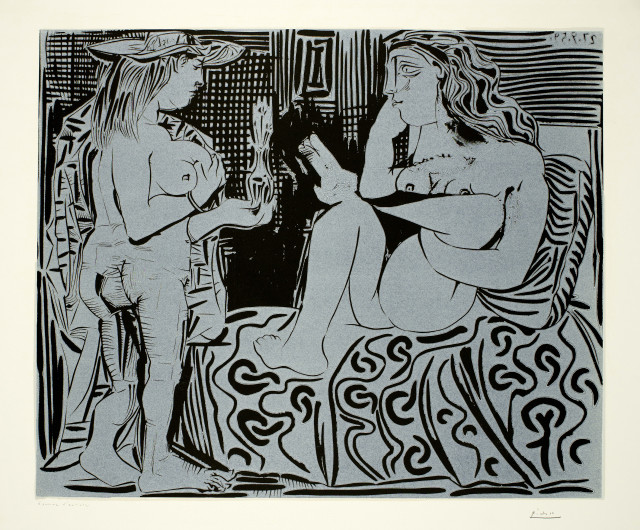 Pablo Picasso  : Deux femmes avec un vase à fleurs , Cannes, 27 September 1959