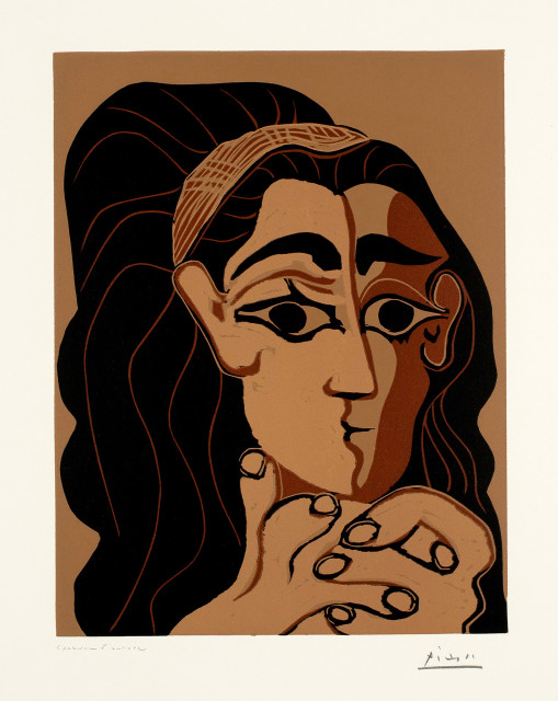 Pablo Picasso : Portrait de Jacqueline au bandeau, accoudée, Mougins, 21 February 1962